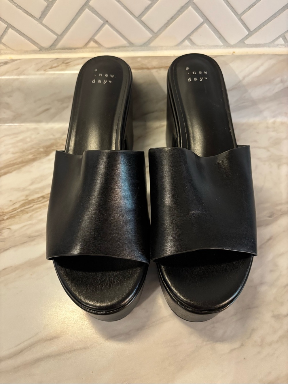 a new day Black Slide Mule Platform Sandals